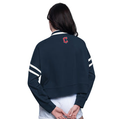 Cleveland Guardians Starter Women's Power Play Cropped Pullover Sweatshirt - Navy Pullover