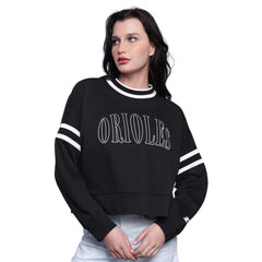 Baltimore Orioles Starter Women's Power Play Cropped Pullover Sweatshirt - Black Pullover