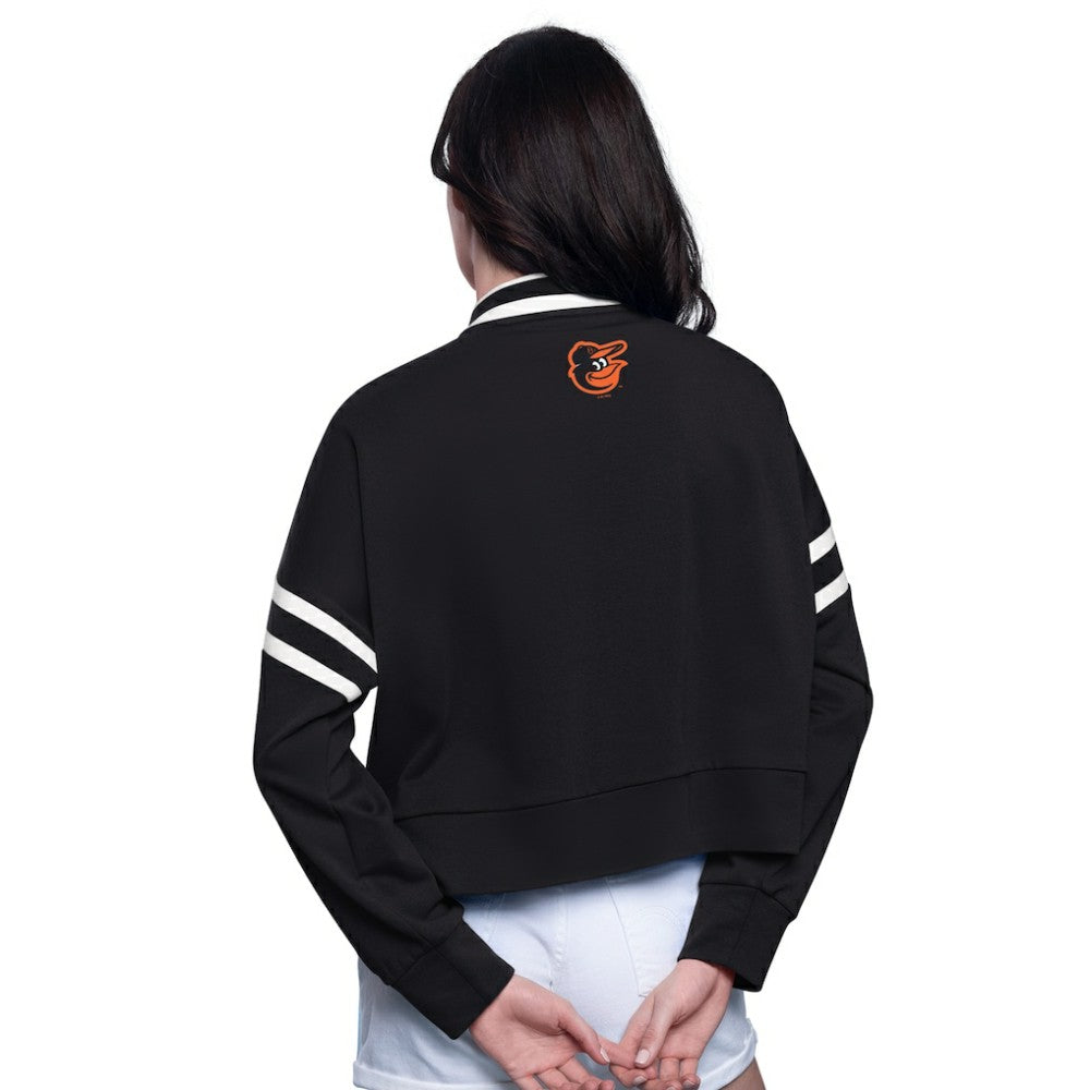 Baltimore Orioles Starter Women's Power Play Cropped Pullover Sweatshirt - Black Pullover