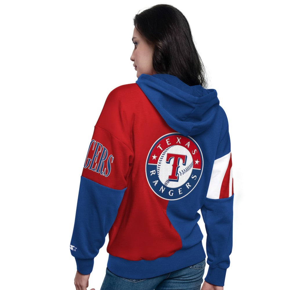 Texas Rangers Starter Women's Curve Ball Full Zip Hoodie Sweatshirt - Royal/Red Hoodies