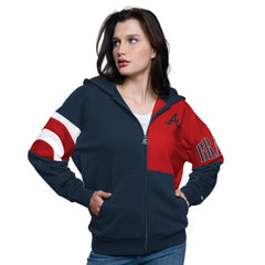 Atlanta Braves Starter Women's Curve Ball Full Zip Hoodie Sweatshirt - Navy/Red Hoodies