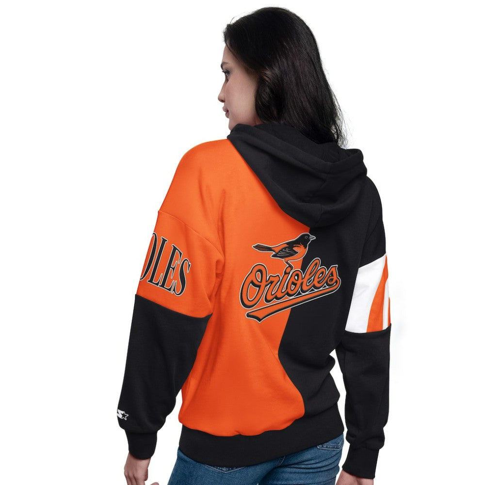 Baltimore Orioles Starter Women's Curve Ball Full Zip Hoodie Sweatshirt - Black/Orange Hoodies