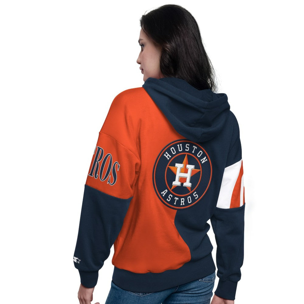 Houston Astros Starter Women's Curve Ball Full Zip Hoodie Sweatshirt - Navy/Orange Hoodies