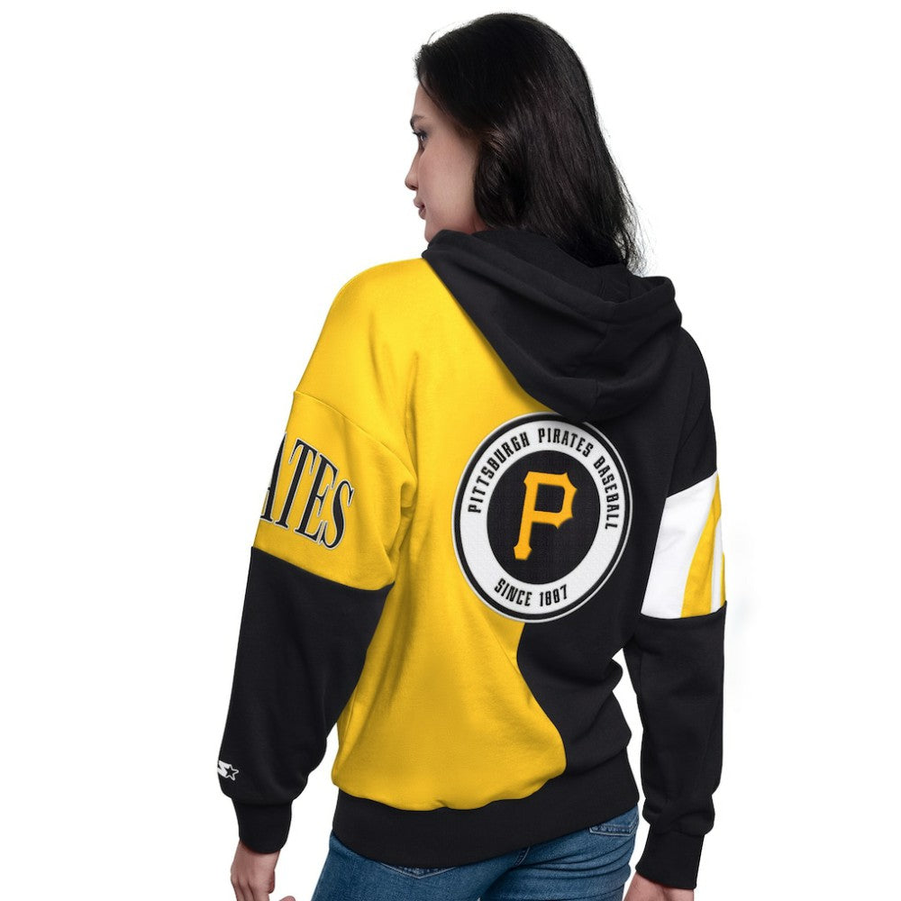 Pittsburgh Pirates Starter Women's Curve Ball Full Zip Hoodie Sweatshirt - Black/Gold Hoodies