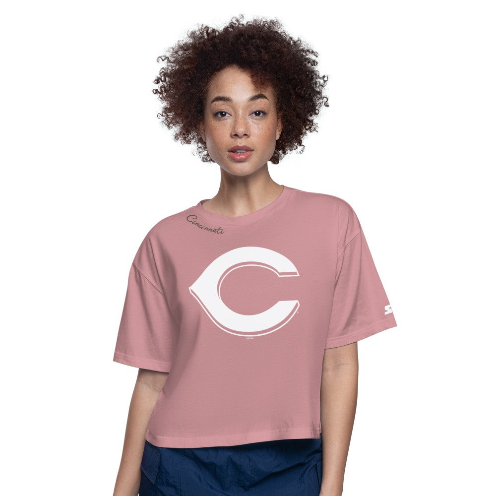 Cincinnati Reds Starter Women's Play the Ball Boxy Cropped T-Shirt - Pink T-shirts