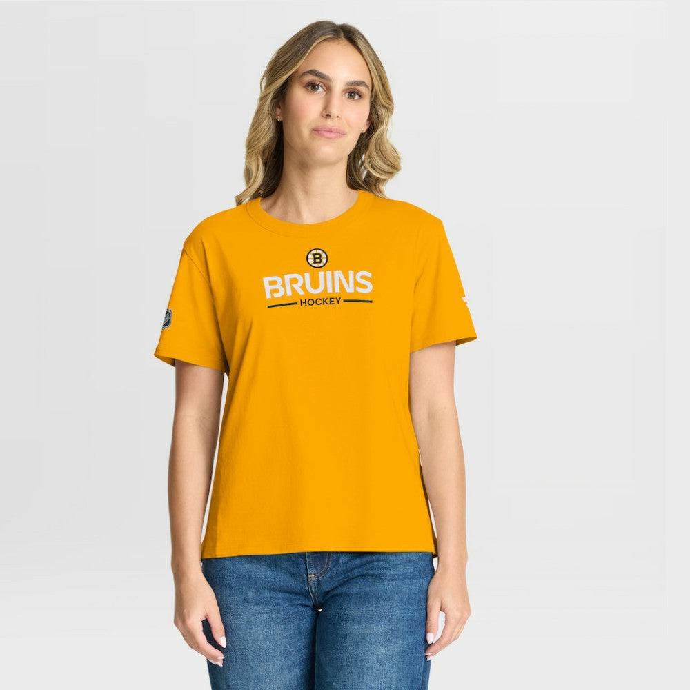 Boston Bruins Fanatics Women's Authentic Pro Primary T-Shirt - Gold | US 202493079
