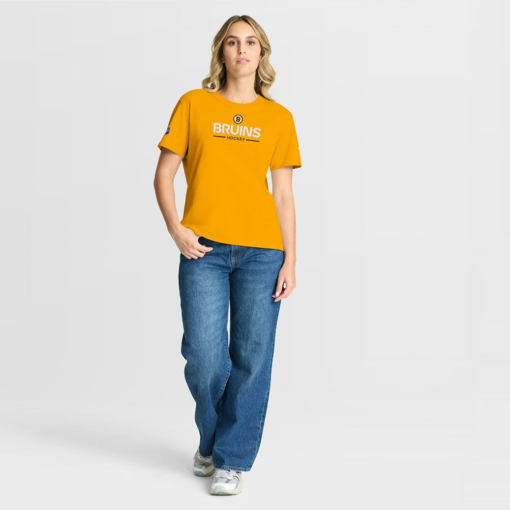 Boston Bruins Fanatics Women's Authentic Pro Primary T-Shirt - Gold | US 202493079