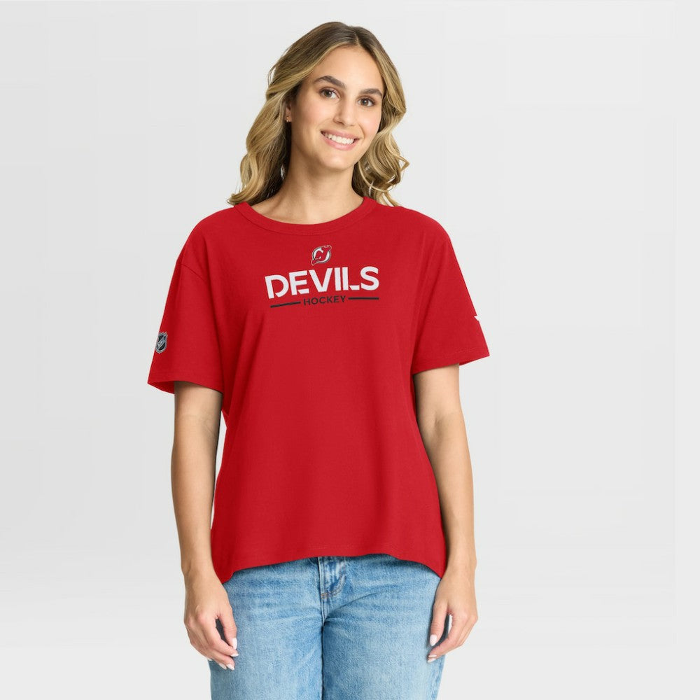 New Jersey Devils Fanatics Women's Authentic Pro Primary T-Shirt - Red | US 202493084