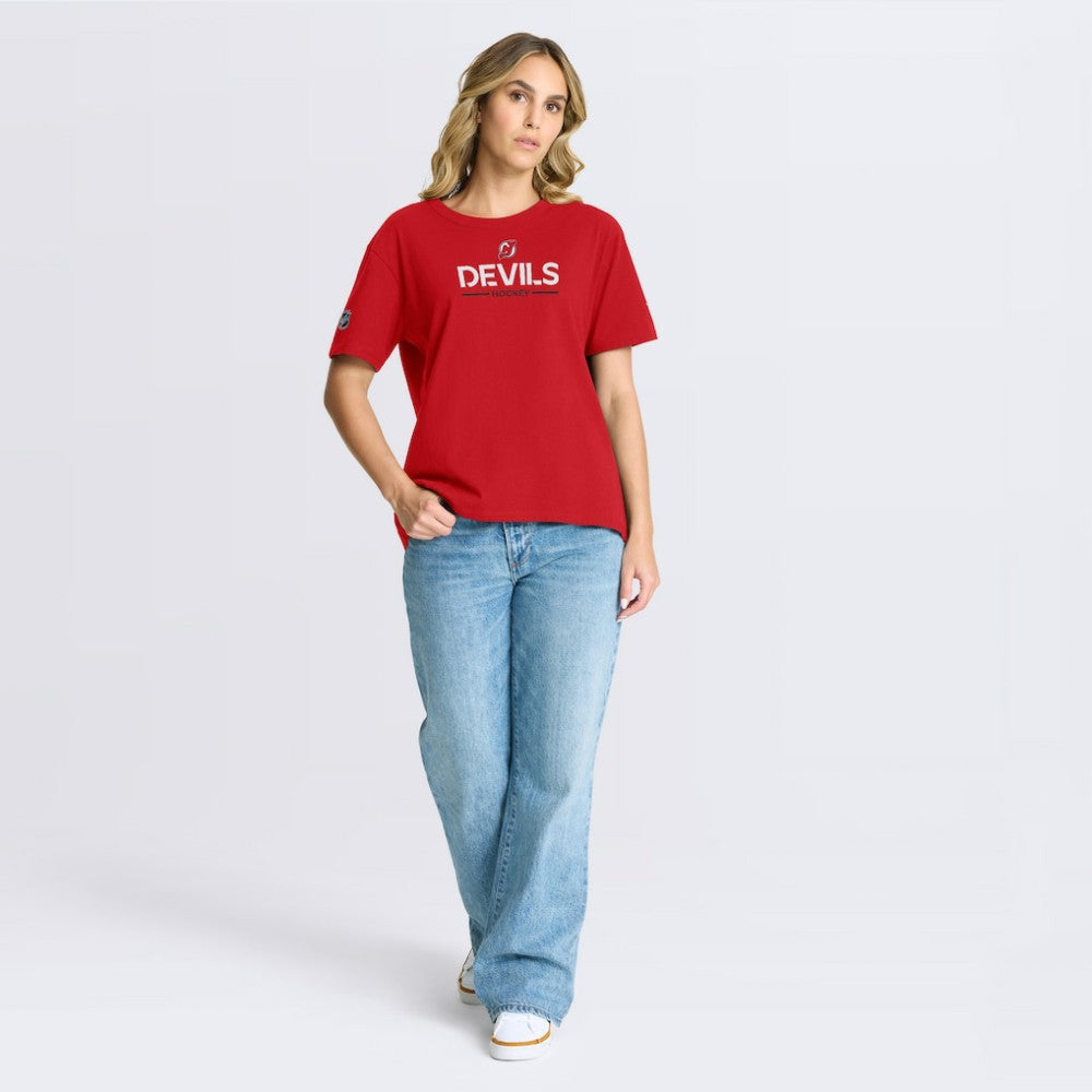 New Jersey Devils Fanatics Women's Authentic Pro Primary T-Shirt - Red | US 202493084