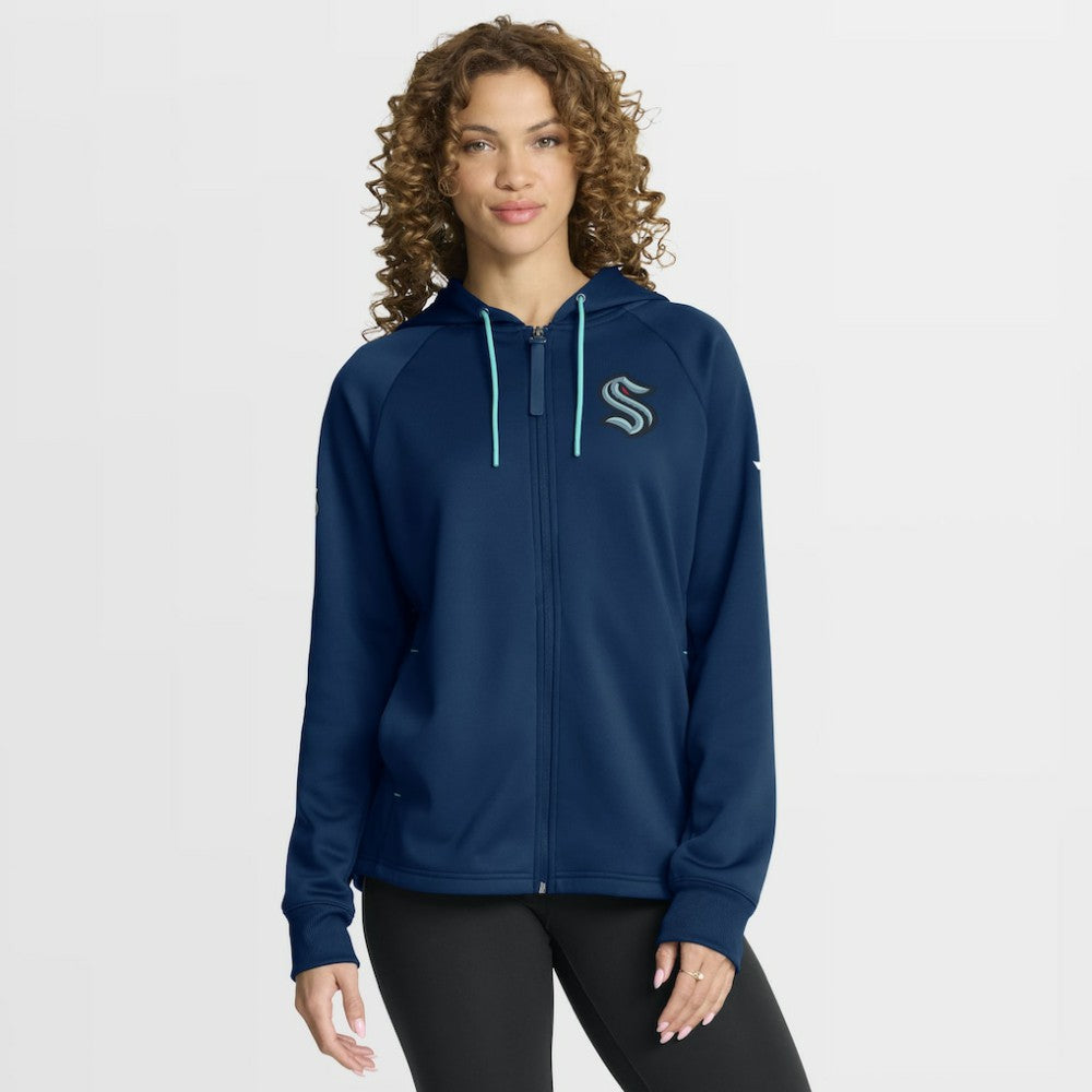 Seattle Kraken Fanatics Women's Authentic Pro Rink Raglan Full-Zip Hoodie - Deep Sea Blue | US 202493215