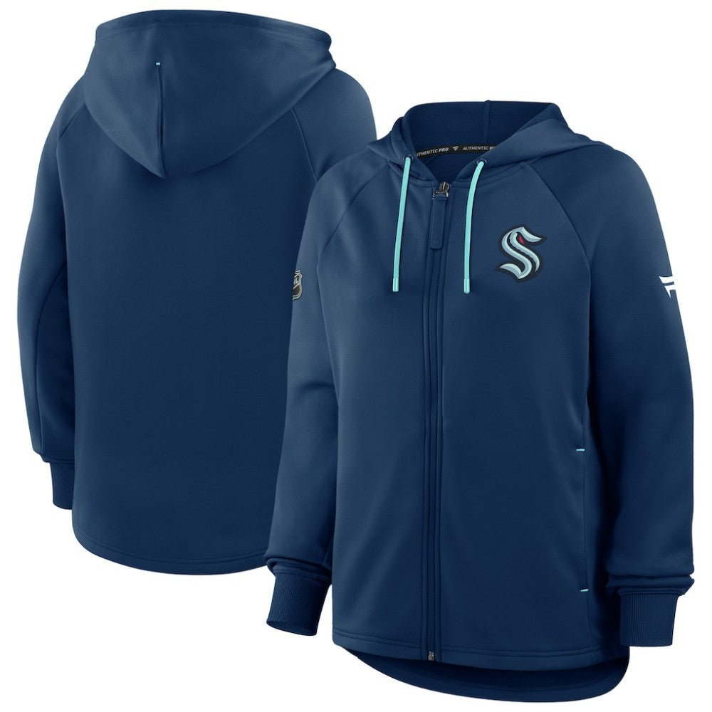 Seattle Kraken Fanatics Women's Authentic Pro Rink Raglan Full-Zip Hoodie - Deep Sea Blue | US 202493215