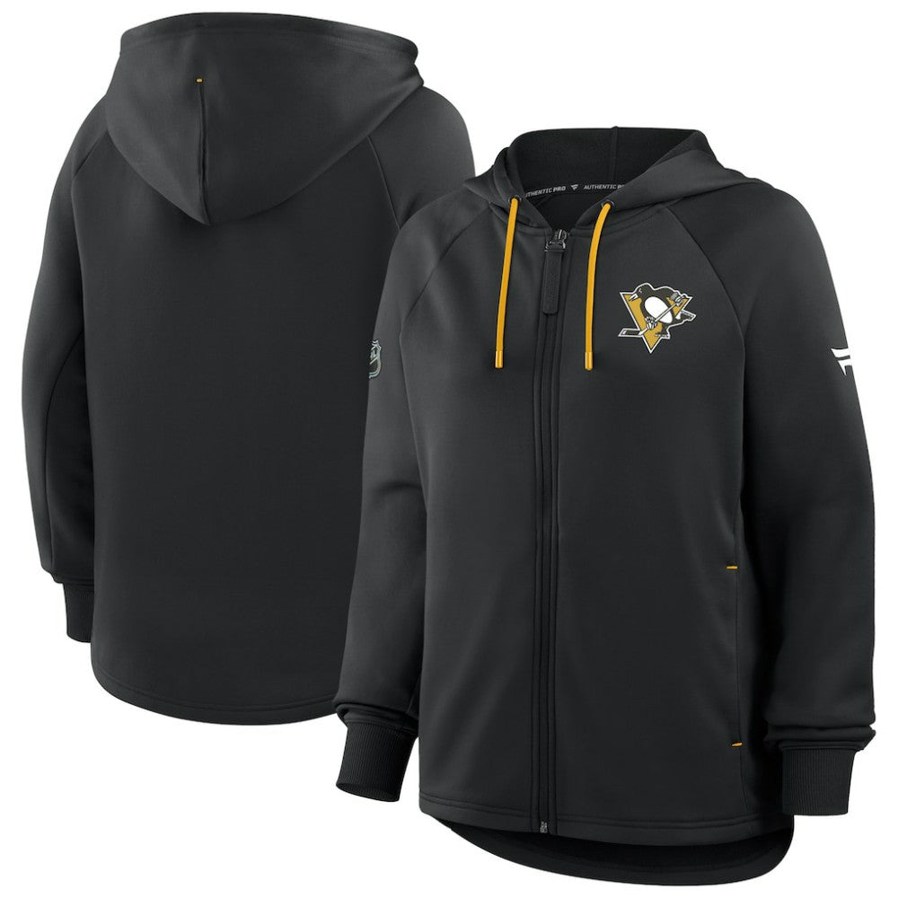 Pittsburgh Penguins Fanatics Women's Authentic Pro Rink Raglan Full-Zip Hoodie - Black | US 202493230