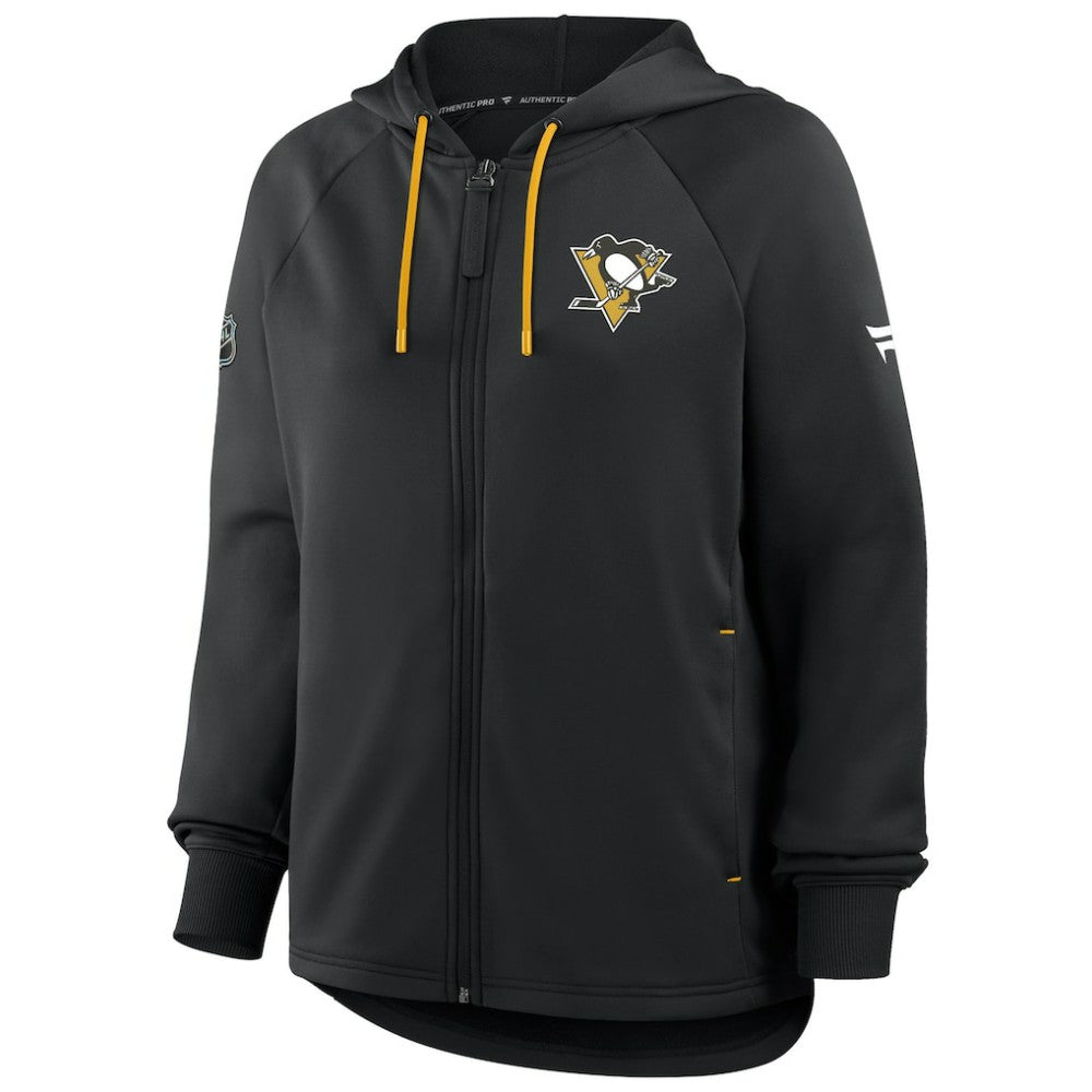 Pittsburgh Penguins Fanatics Women's Authentic Pro Rink Raglan Full-Zip Hoodie - Black | US 202493230