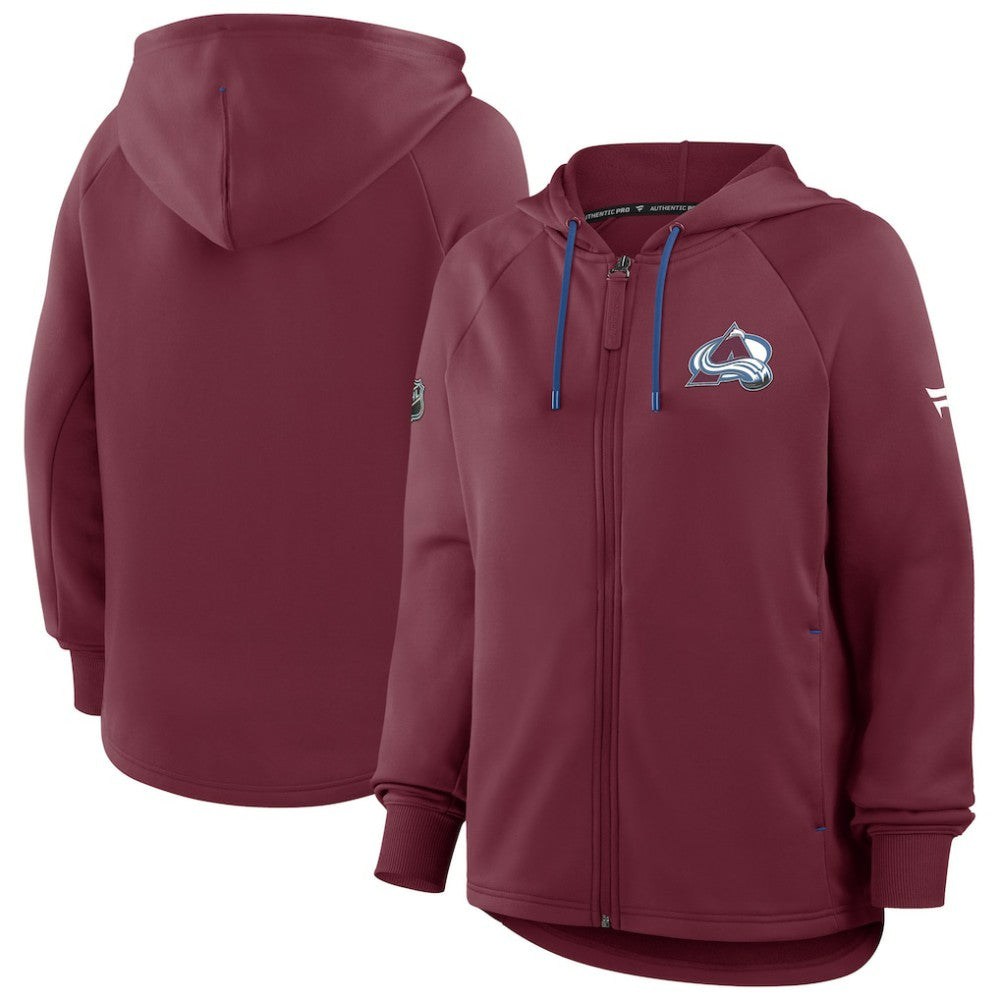 Colorado Avalanche Fanatics Women's Authentic Pro Rink Raglan Full-Zip Hoodie - Burgundy | US 202493231