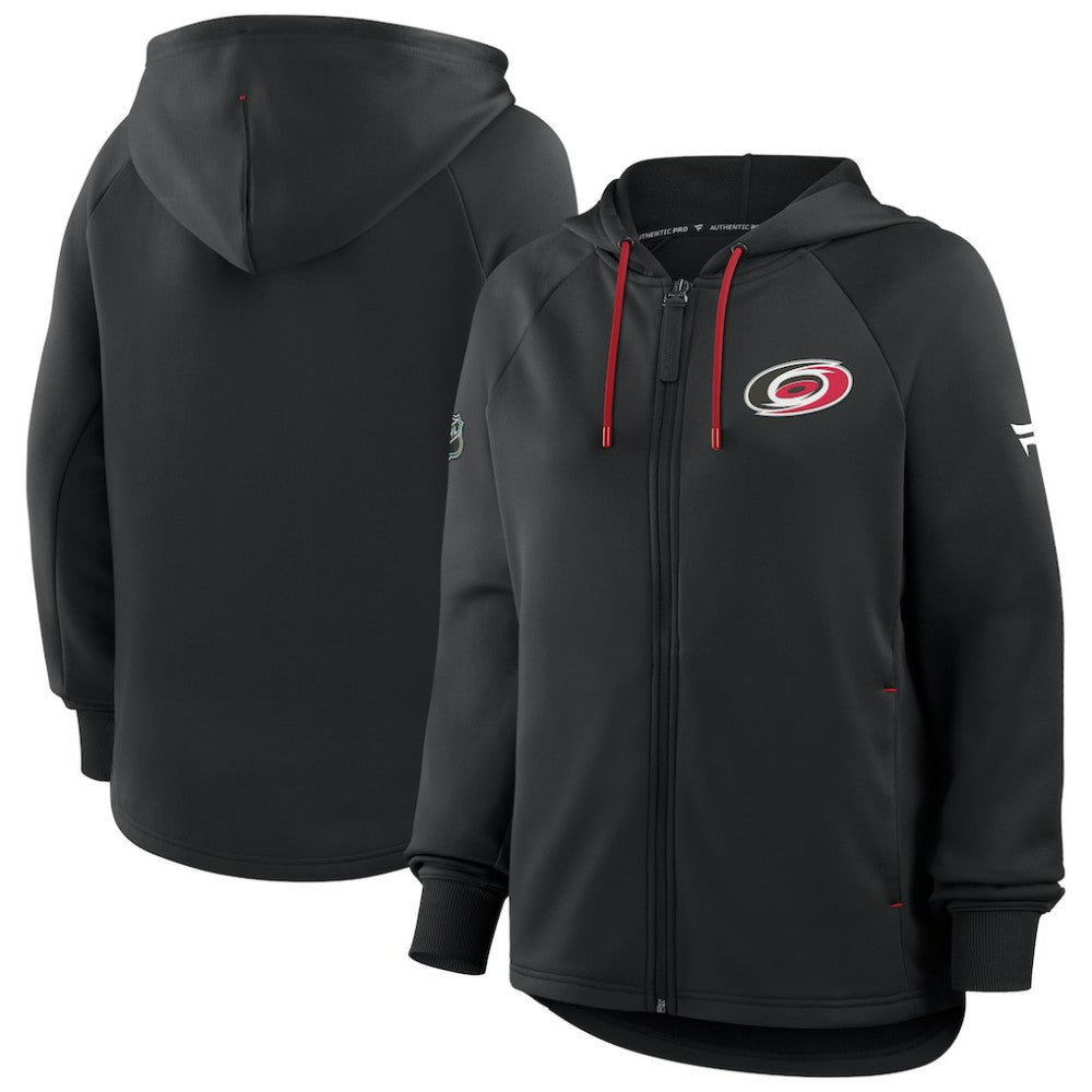 Carolina Hurricanes Fanatics Women's Authentic Pro Rink Raglan Full-Zip Hoodie - Black | US 202493233