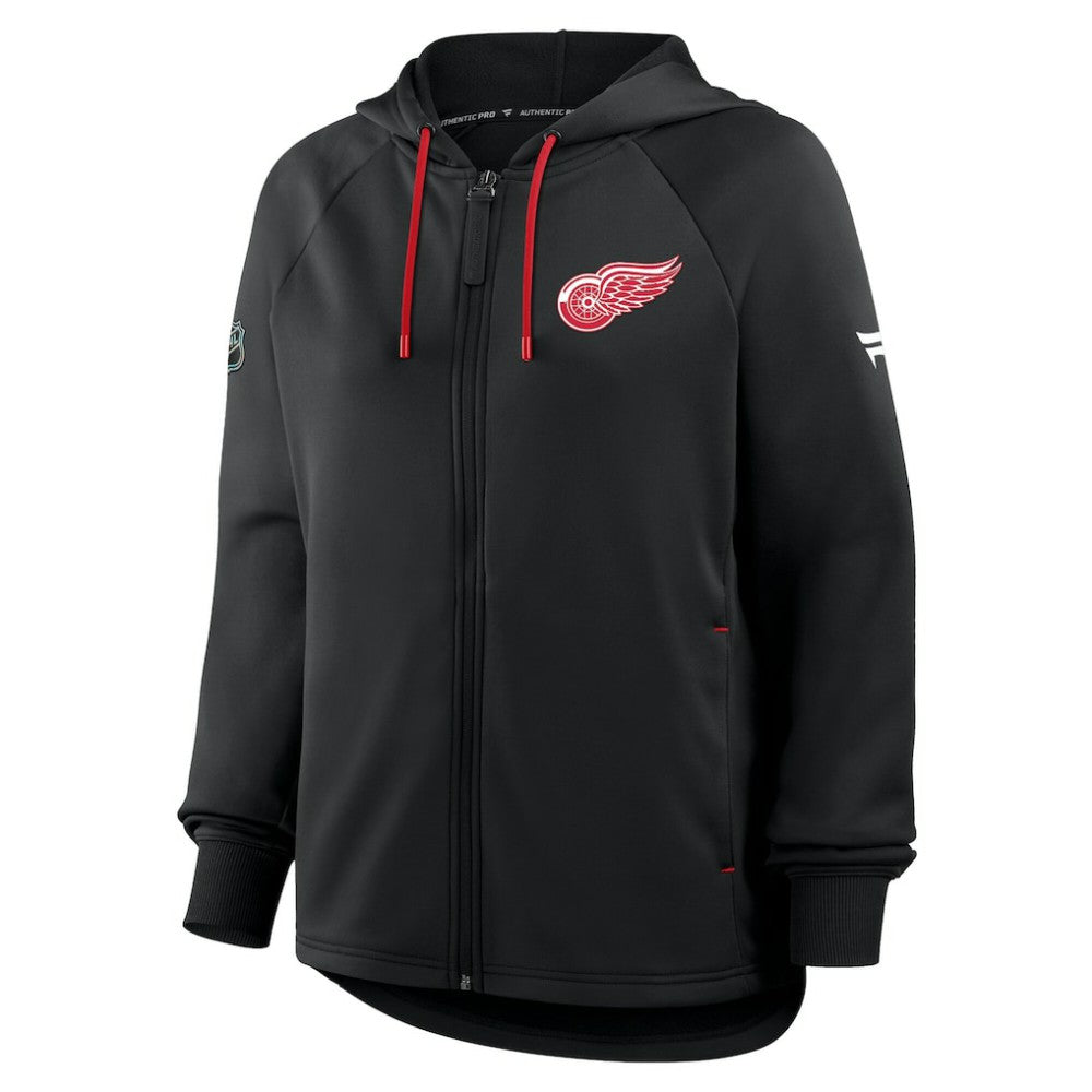 Detroit Red Wings Fanatics Women's Authentic Pro Rink Raglan Full-Zip Hoodie - Black | US 202493238
