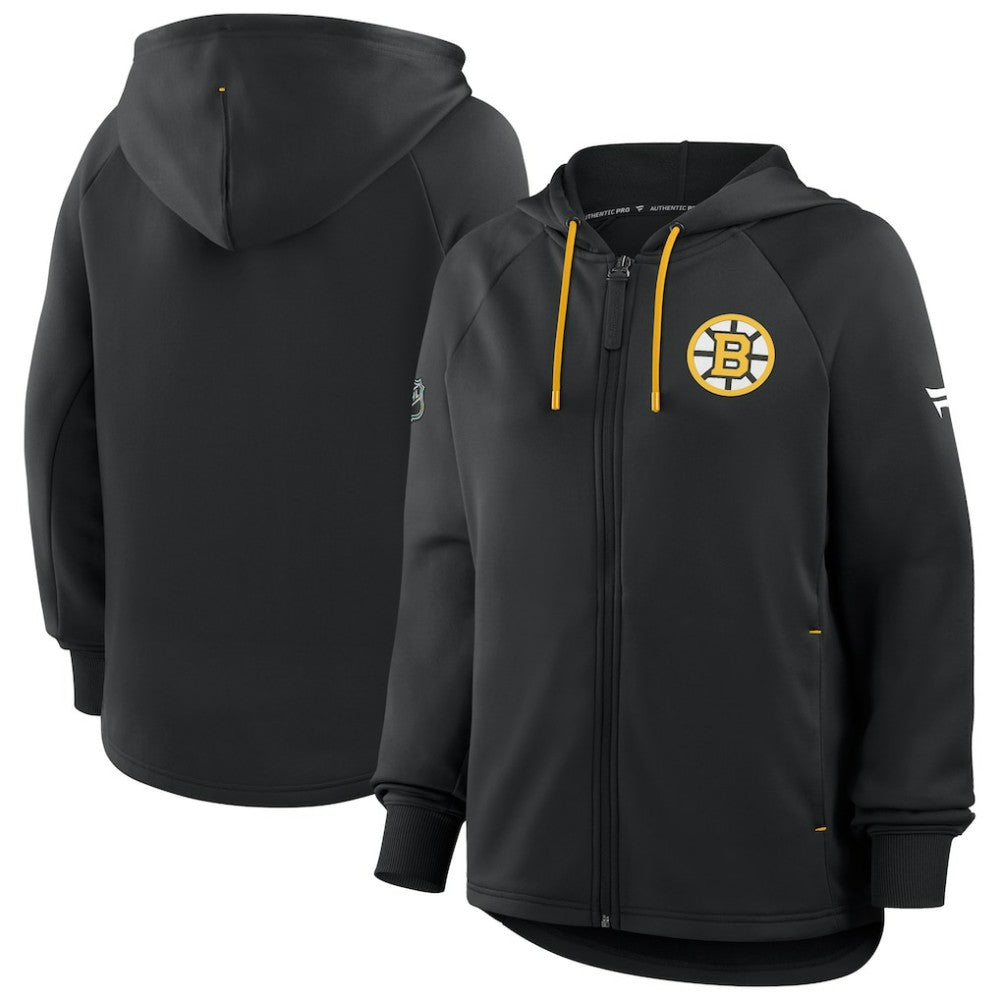 Boston Bruins Fanatics Women's Authentic Pro Rink Raglan Full-Zip Hoodie - Black | US 202493241