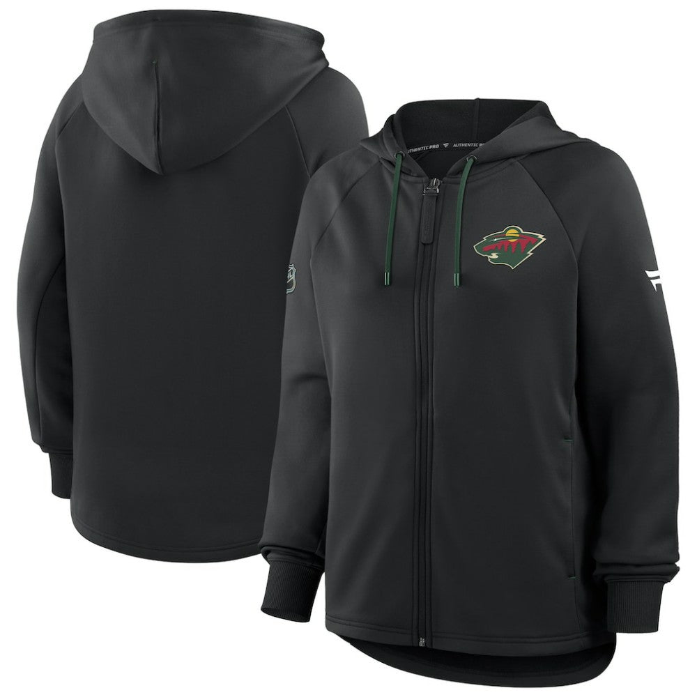 Minnesota Wild Fanatics Women's Authentic Pro Rink Raglan Full-Zip Hoodie - Black | US 202493244