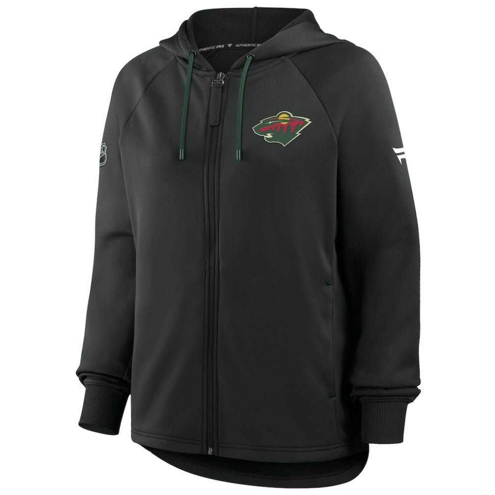 Minnesota Wild Fanatics Women's Authentic Pro Rink Raglan Full-Zip Hoodie - Black | US 202493244