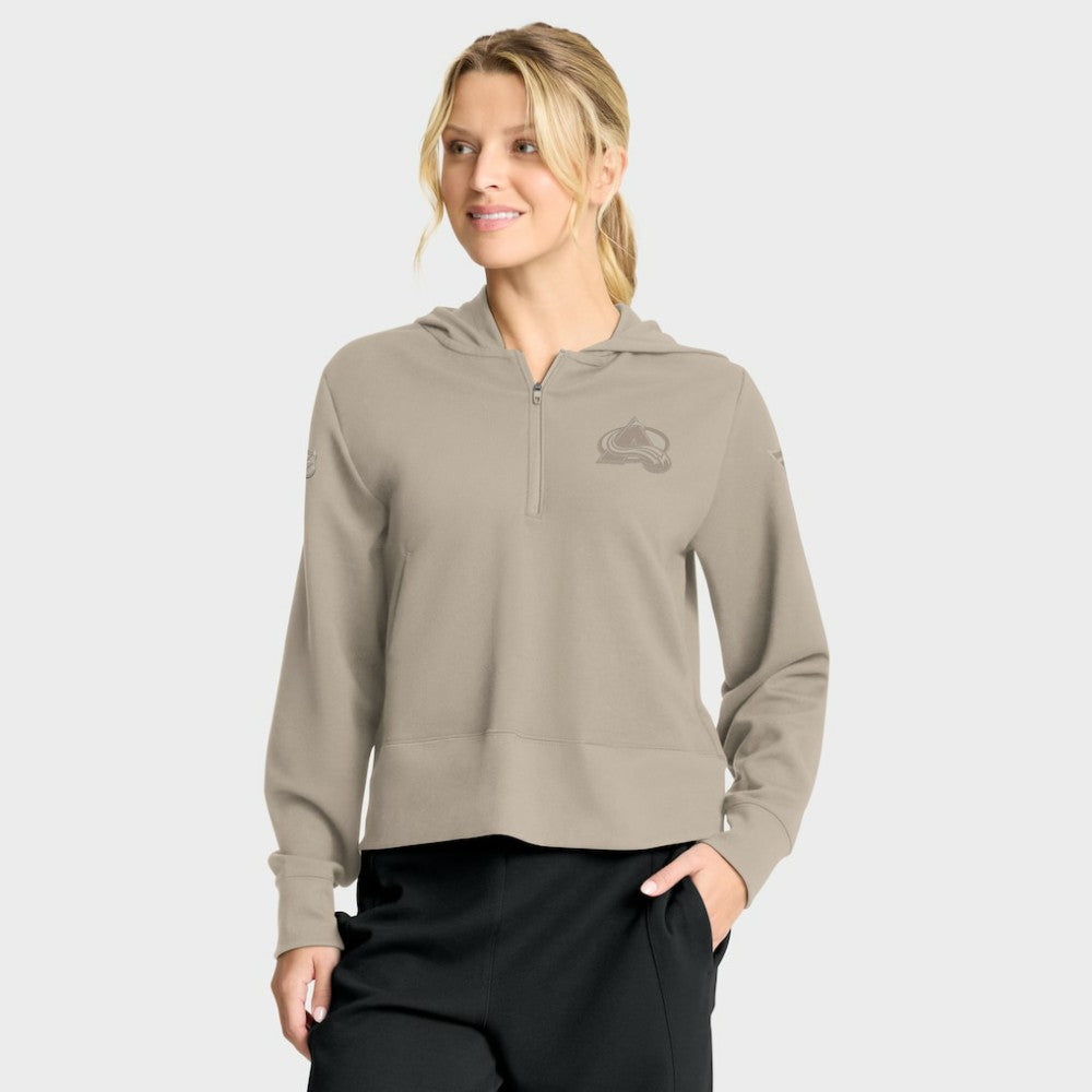 Colorado Avalanche Fanatics Women's Authentic Pro Road Tri-Blend Quarter-Zip Hoodie - Tan | US 202493430