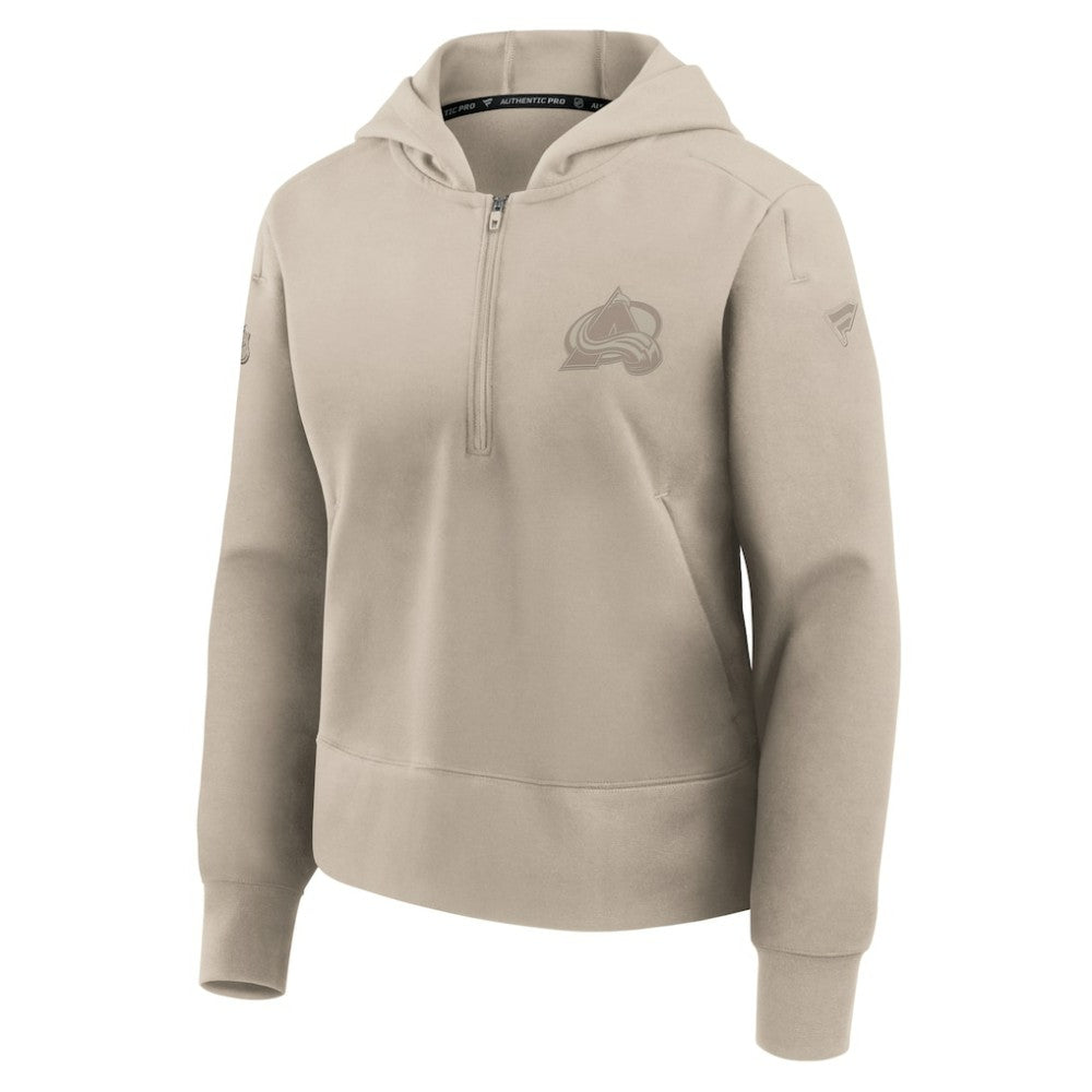 Colorado Avalanche Fanatics Women's Authentic Pro Road Tri-Blend Quarter-Zip Hoodie - Tan | US 202493430