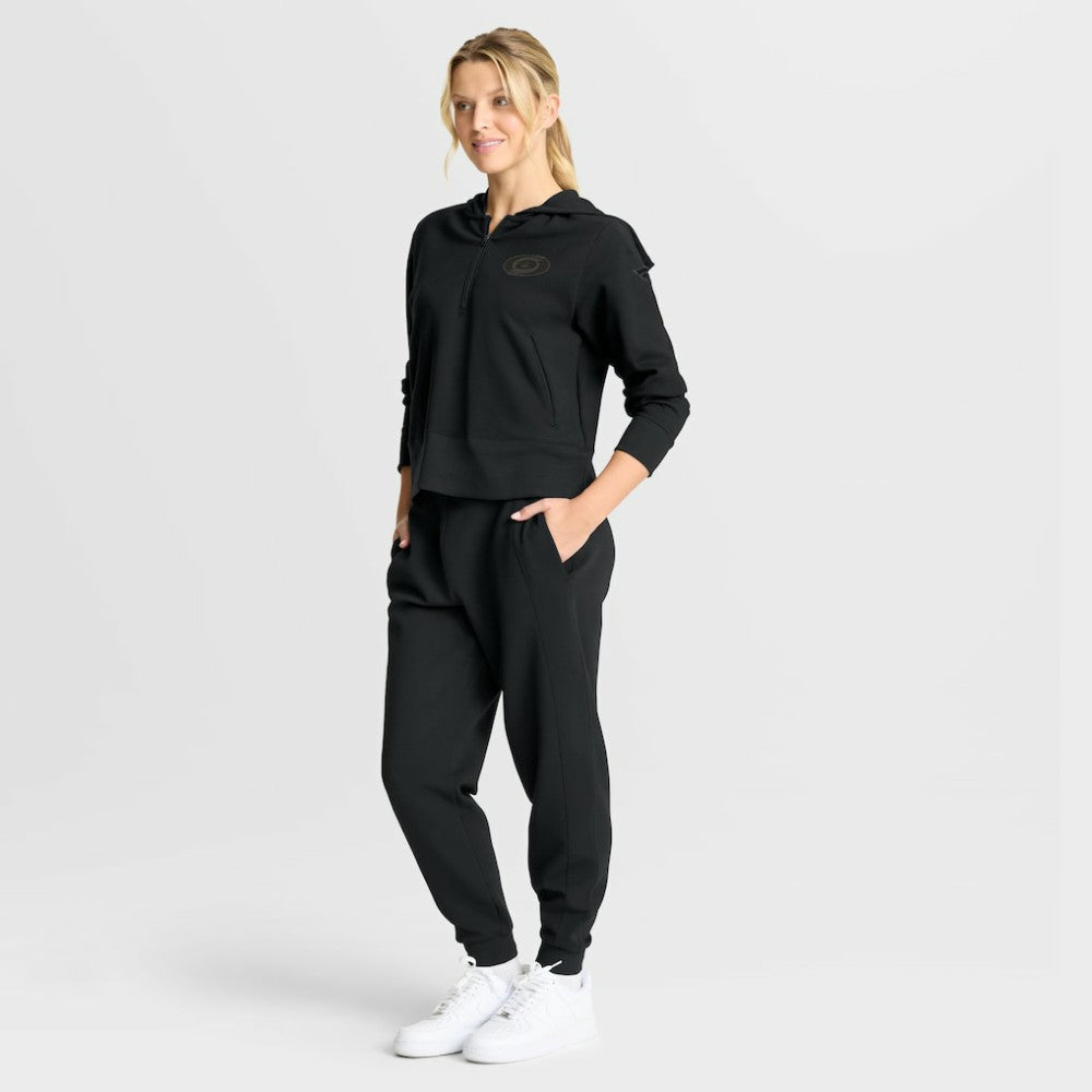Carolina Hurricanes Fanatics Women's Authentic Pro Road Tri-Blend Quarter-Zip Hoodie - Black | US 202493471