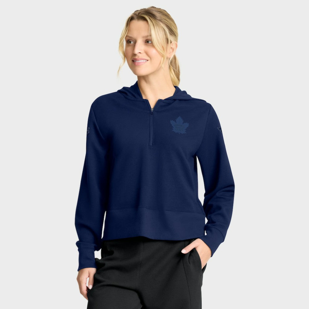 Toronto Maple Leafs Fanatics Women's Authentic Pro Road Tri-Blend Quarter-Zip Hoodie - Navy | US 202493495