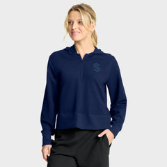 Seattle Kraken Fanatics Women's Authentic Pro Road Tri-Blend Quarter-Zip Hoodie - Deep Sea Blue | US 202493522