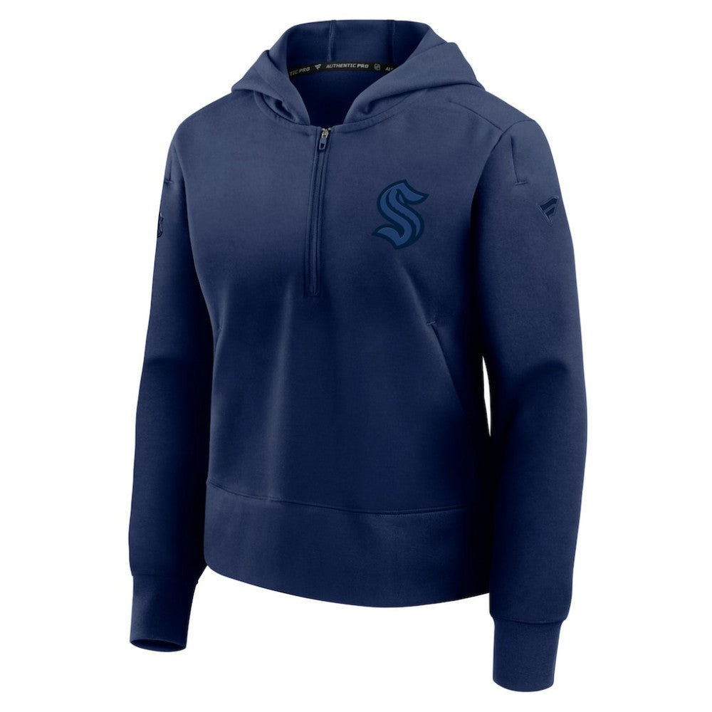 Seattle Kraken Fanatics Women's Authentic Pro Road Tri-Blend Quarter-Zip Hoodie - Deep Sea Blue | US 202493522