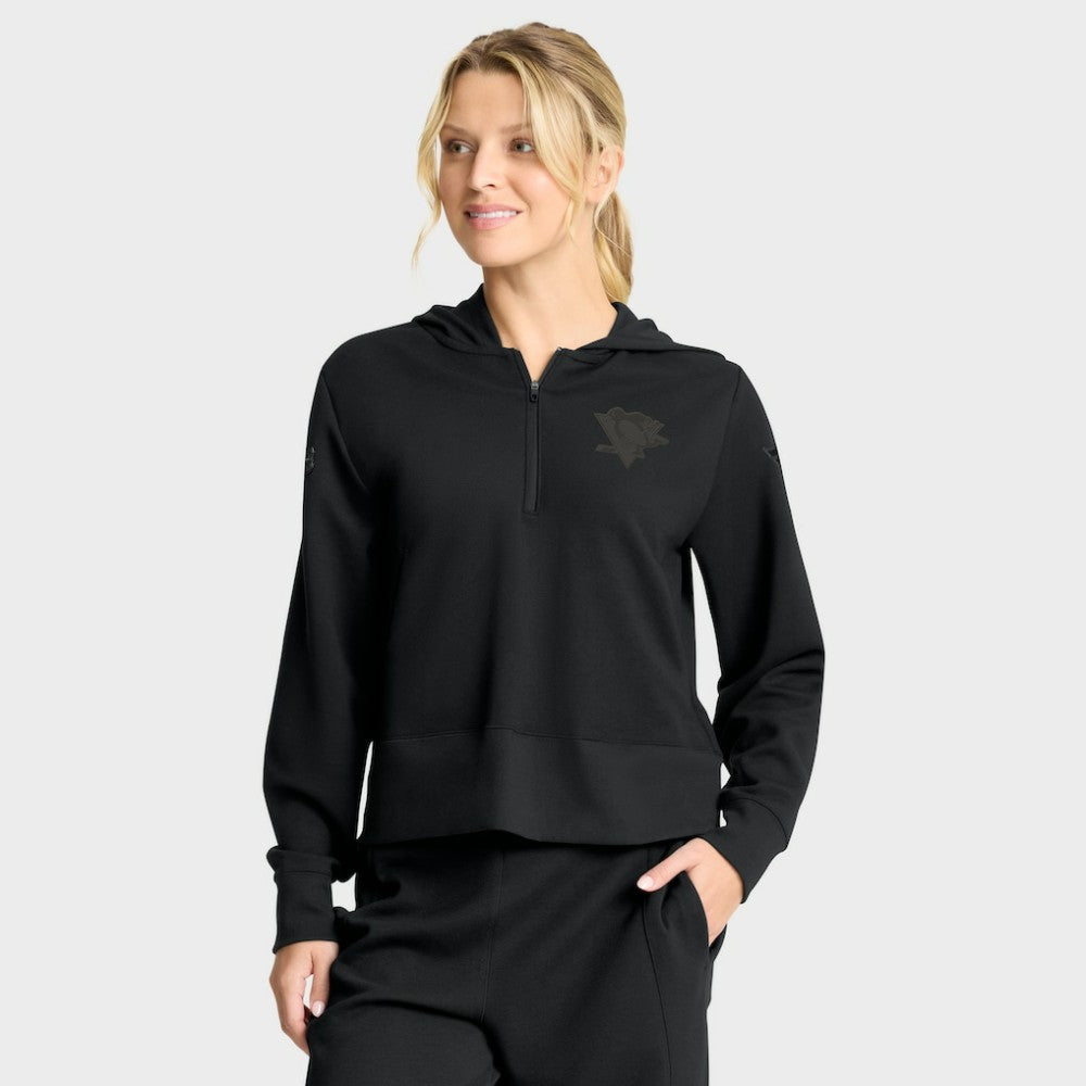 Pittsburgh Penguins Fanatics Women's Authentic Pro Road Tri-Blend Quarter-Zip Hoodie - Black | US 202493527