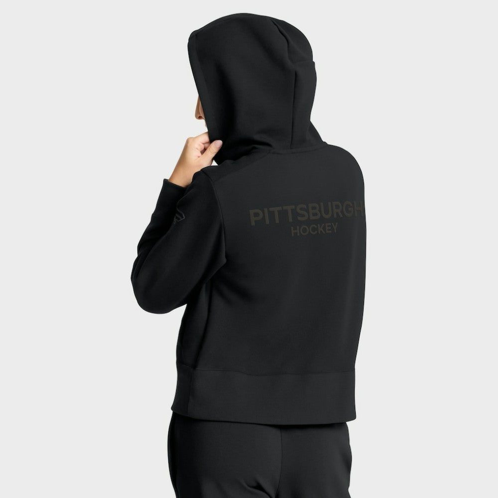 Pittsburgh Penguins Fanatics Women's Authentic Pro Road Tri-Blend Quarter-Zip Hoodie - Black | US 202493527