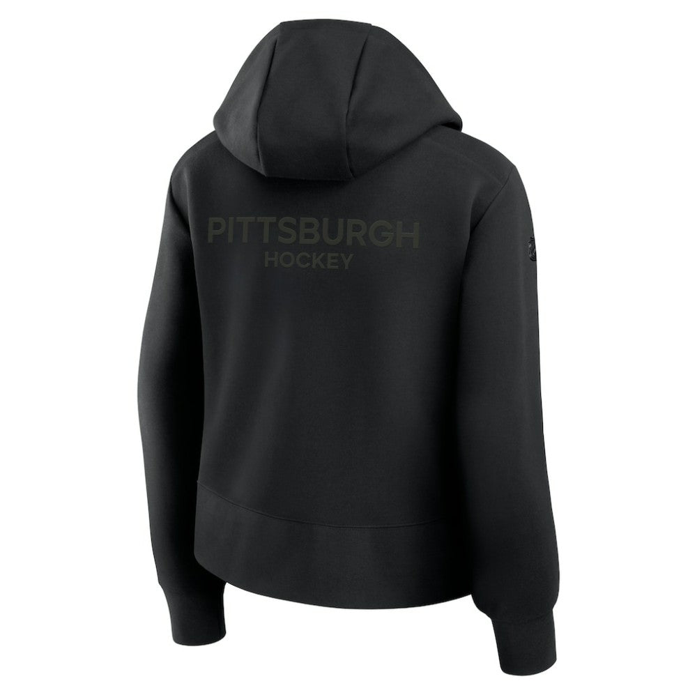 Pittsburgh Penguins Fanatics Women's Authentic Pro Road Tri-Blend Quarter-Zip Hoodie - Black | US 202493527