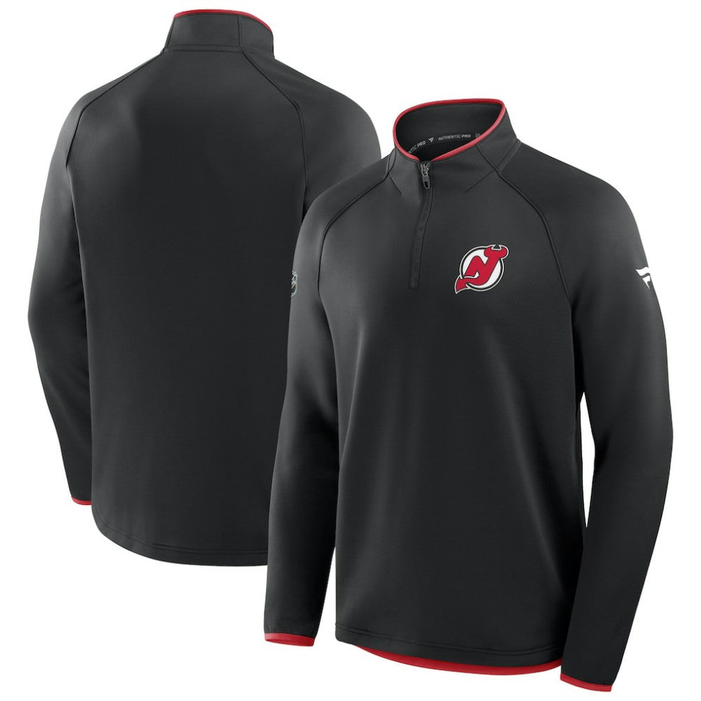 New Jersey Devils Fanatics Authentic Pro Rink Raglan Quarter-Zip Pullover - Black | US 202495199