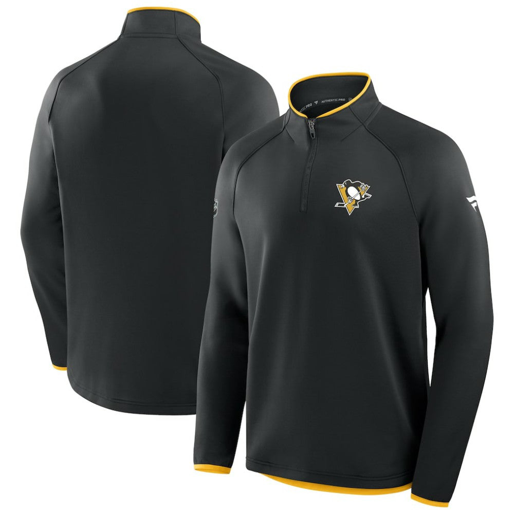 Pittsburgh Penguins Fanatics Authentic Pro Rink Raglan Quarter-Zip Pullover - Black | US 202495206