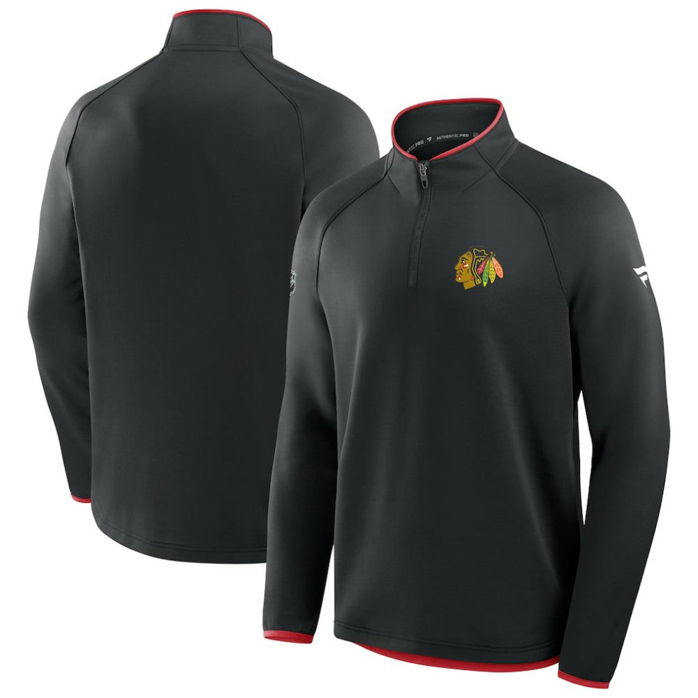 Chicago Blackhawks Fanatics Authentic Pro Rink Raglan Quarter-Zip Pullover - Black | US 202495217