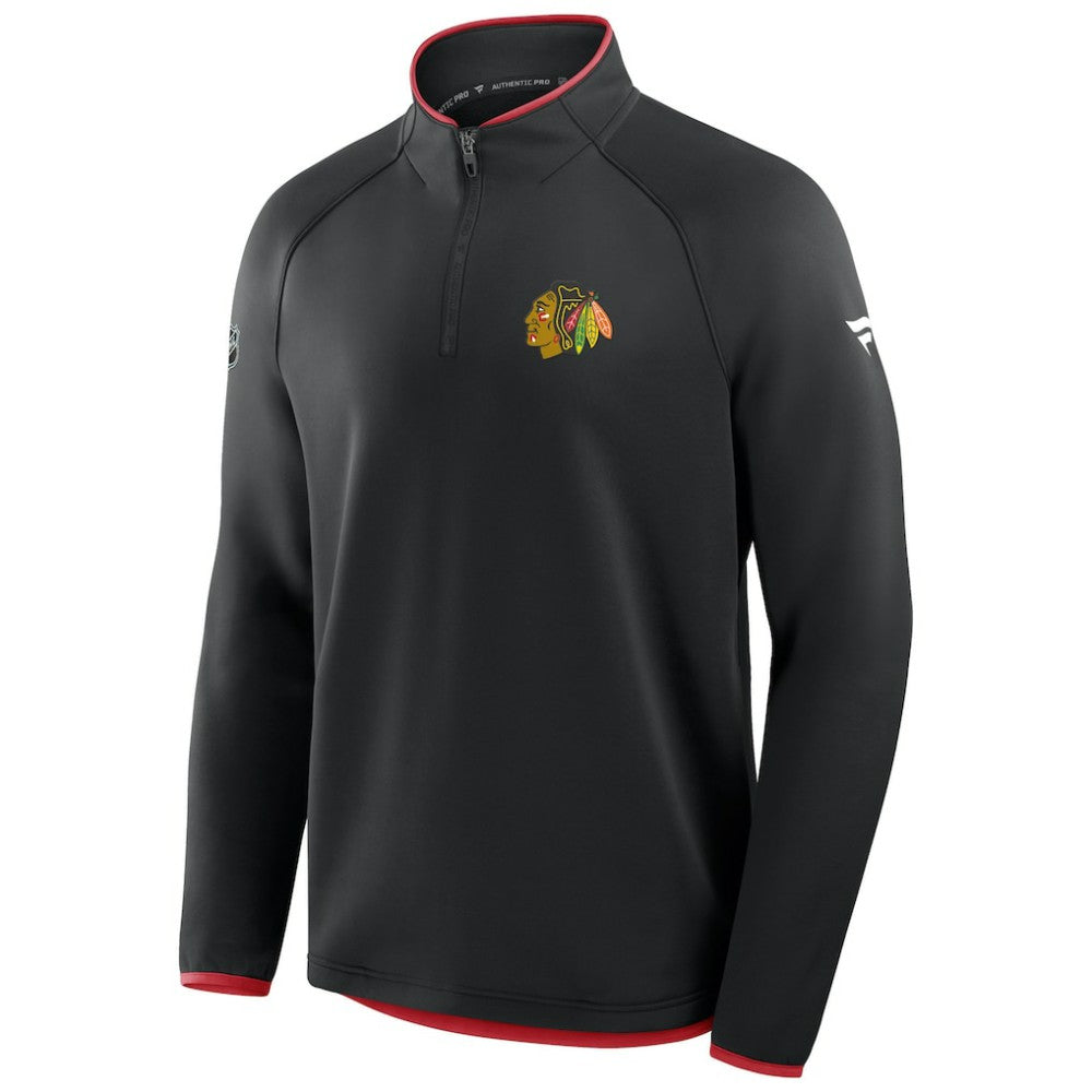 Chicago Blackhawks Fanatics Authentic Pro Rink Raglan Quarter-Zip Pullover - Black | US 202495217