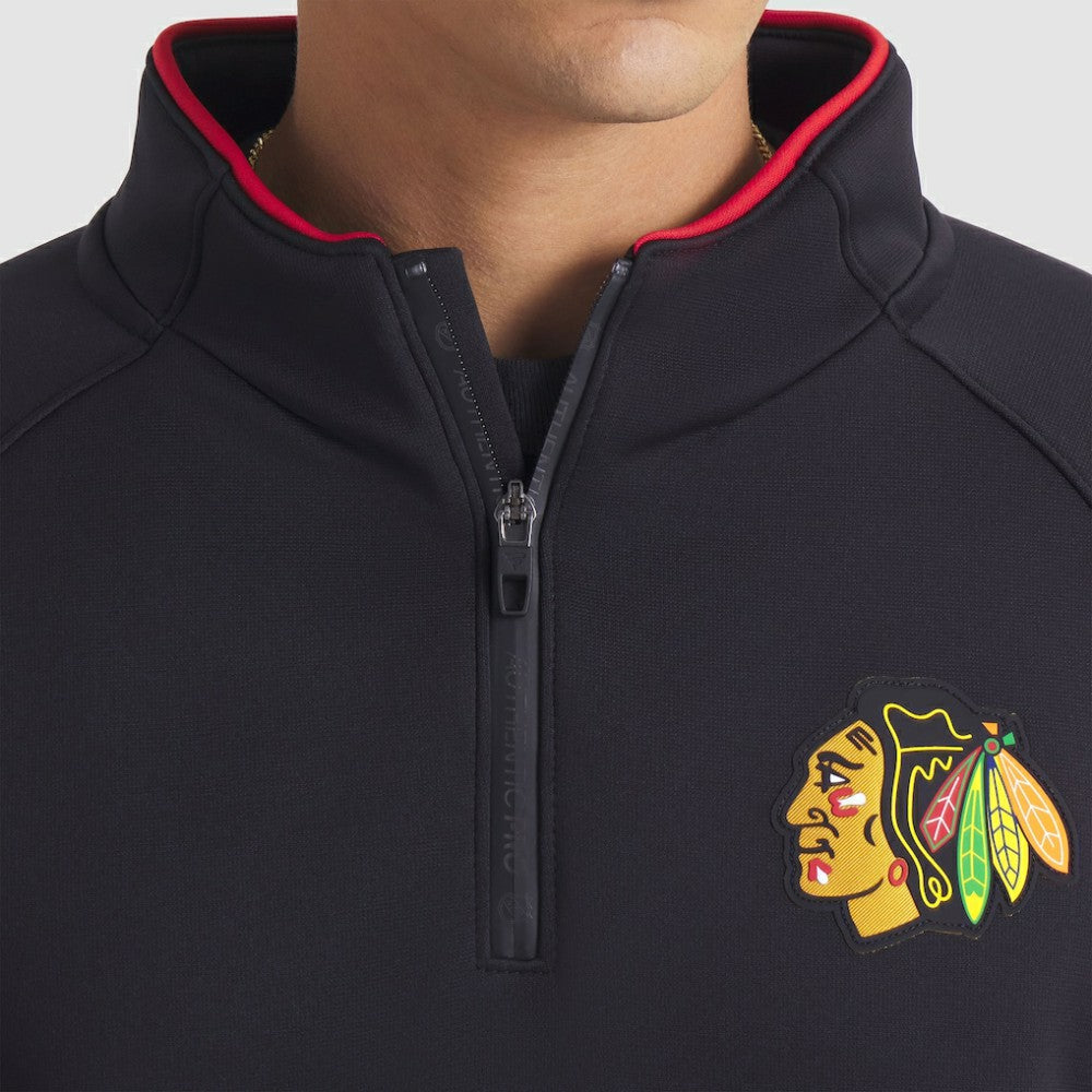 Chicago Blackhawks Fanatics Authentic Pro Rink Raglan Quarter-Zip Pullover - Black | US 202495217