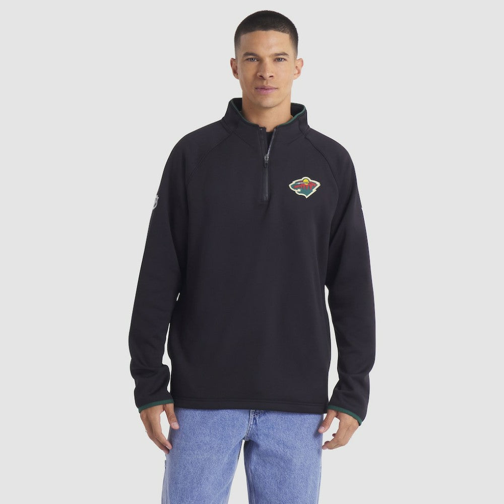 Minnesota Wild Fanatics Authentic Pro Rink Raglan Quarter-Zip Pullover - Black | US 202495228