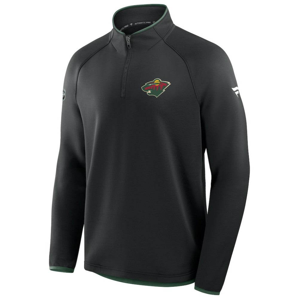 Minnesota Wild Fanatics Authentic Pro Rink Raglan Quarter-Zip Pullover - Black | US 202495228