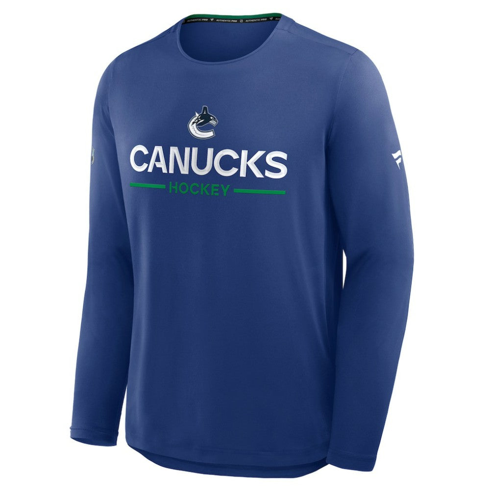 Vancouver Canucks Fanatics Authentic Pro Rink Tech Long Sleeve T-Shirt - Blue | US 202495547