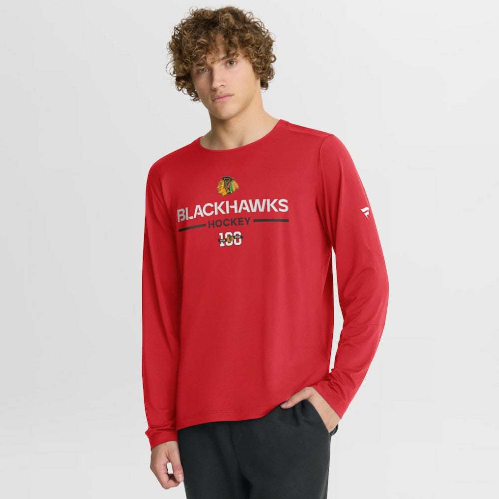 Chicago Blackhawks Fanatics Authentic Pro Centennial Rink Tech Long Sleeve T-Shirt - Red | US 202495552