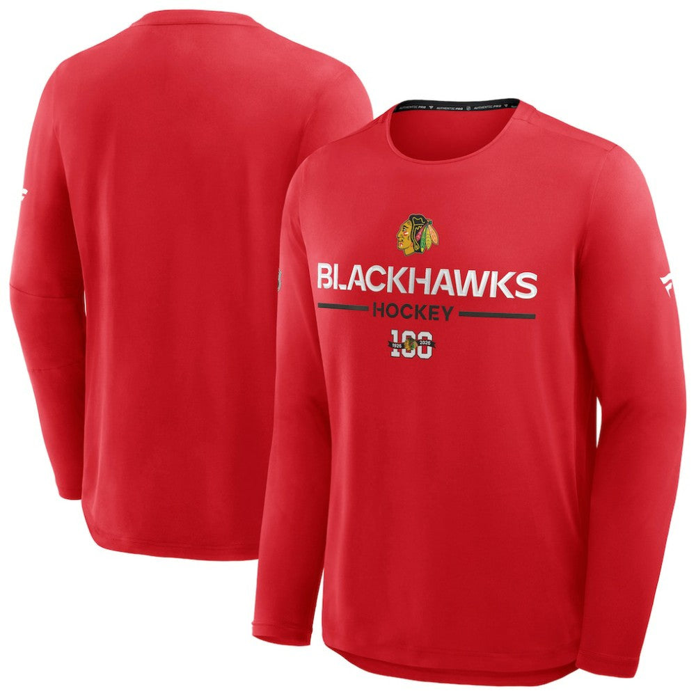 Chicago Blackhawks Fanatics Authentic Pro Centennial Rink Tech Long Sleeve T-Shirt - Red | US 202495552