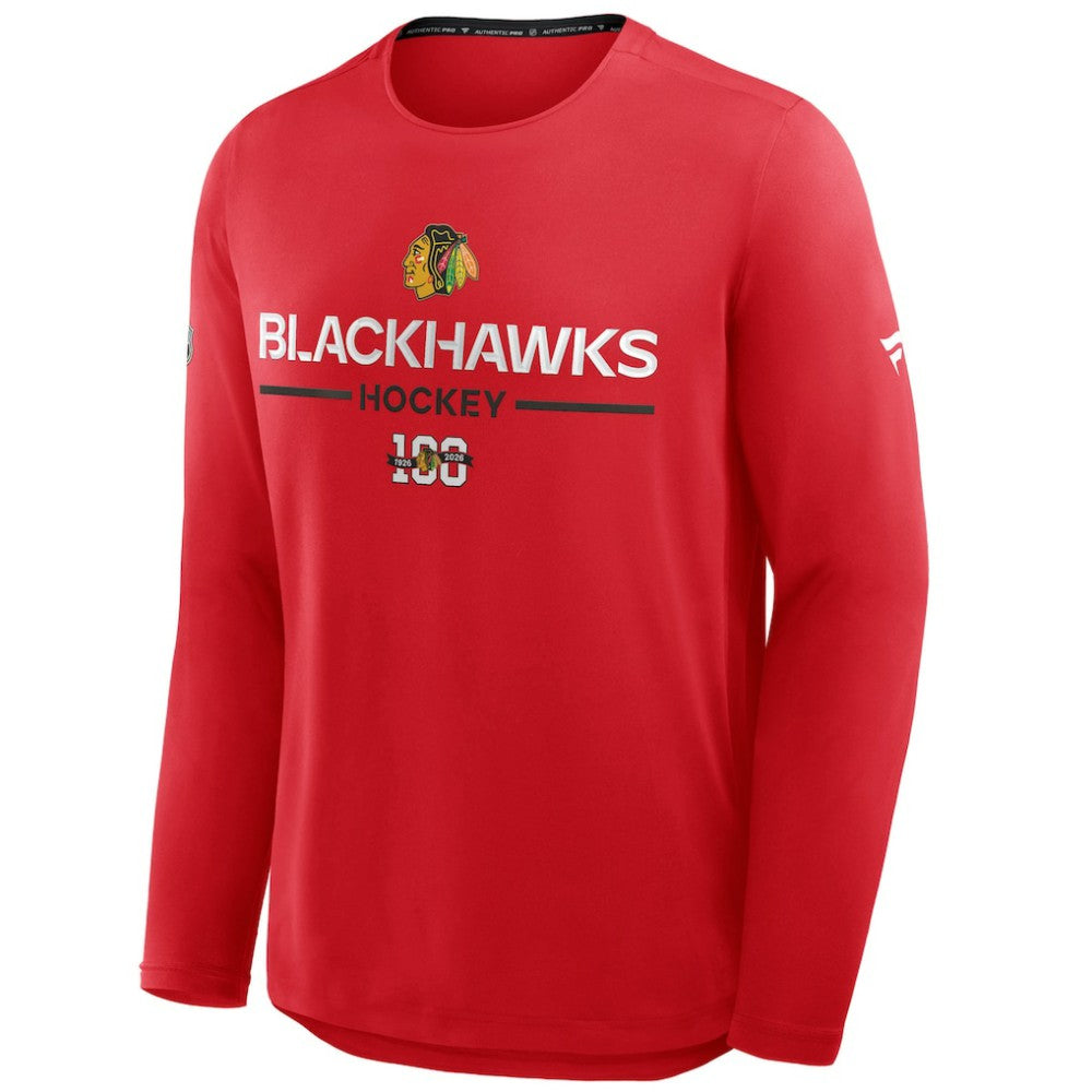 Chicago Blackhawks Fanatics Authentic Pro Centennial Rink Tech Long Sleeve T-Shirt - Red | US 202495552