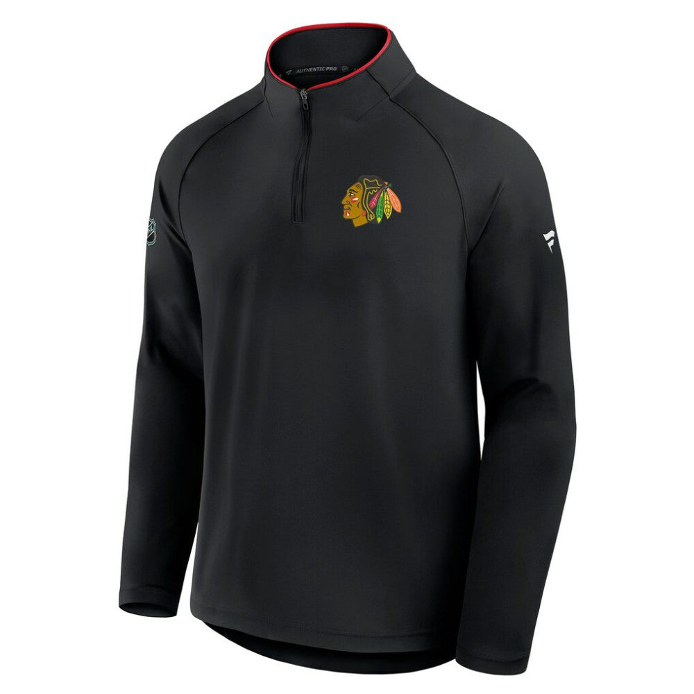 Chicago Blackhawks Fanatics Authentic Pro Rink Training Quarter-Zip Pullover - Black | US 202495640