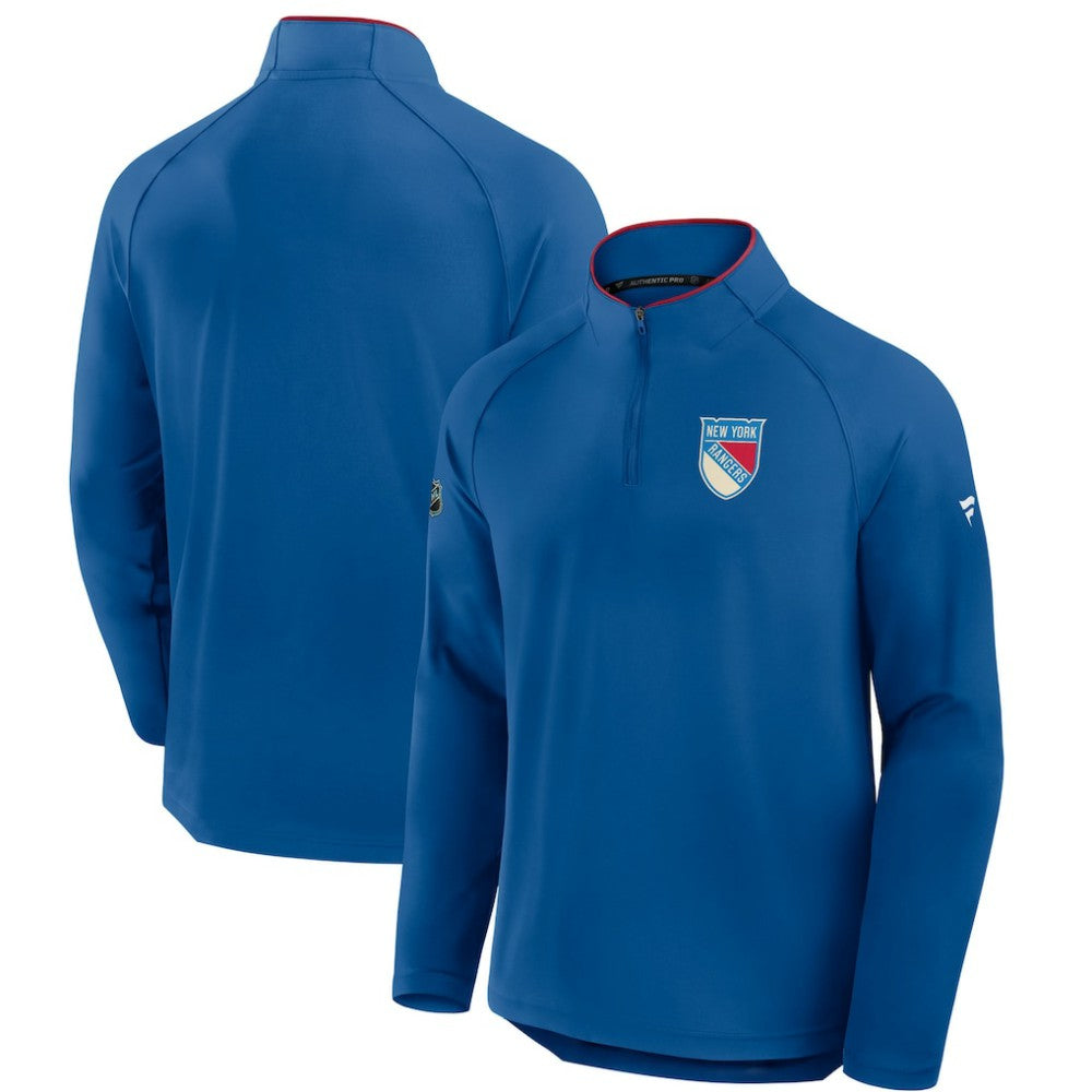 New York Rangers Fanatics Authentic Pro Rink Training Centennial Raglan Quarter-Zip Pullover - Blue | US 202495702