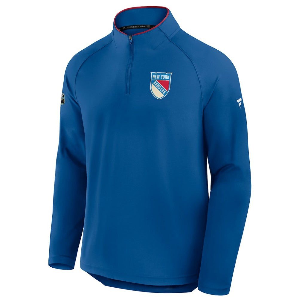 New York Rangers Fanatics Authentic Pro Rink Training Centennial Raglan Quarter-Zip Pullover - Blue | US 202495702