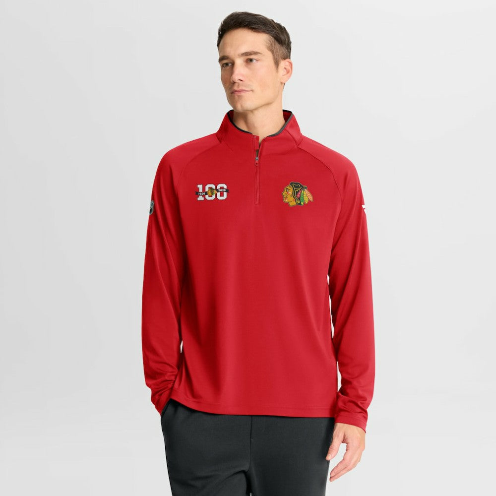 Chicago Blackhawks Fanatics Authentic Pro Rink Training Centennial Raglan Quarter-Zip Pullover - Red | US 202495703