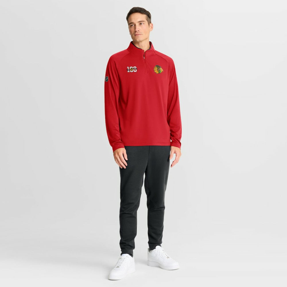 Chicago Blackhawks Fanatics Authentic Pro Rink Training Centennial Raglan Quarter-Zip Pullover - Red | US 202495703