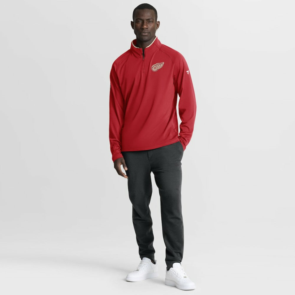 Detroit Red Wings Fanatics Authentic Pro Rink Training Centennial Raglan Quarter-Zip Pullover - Red | US 202495704