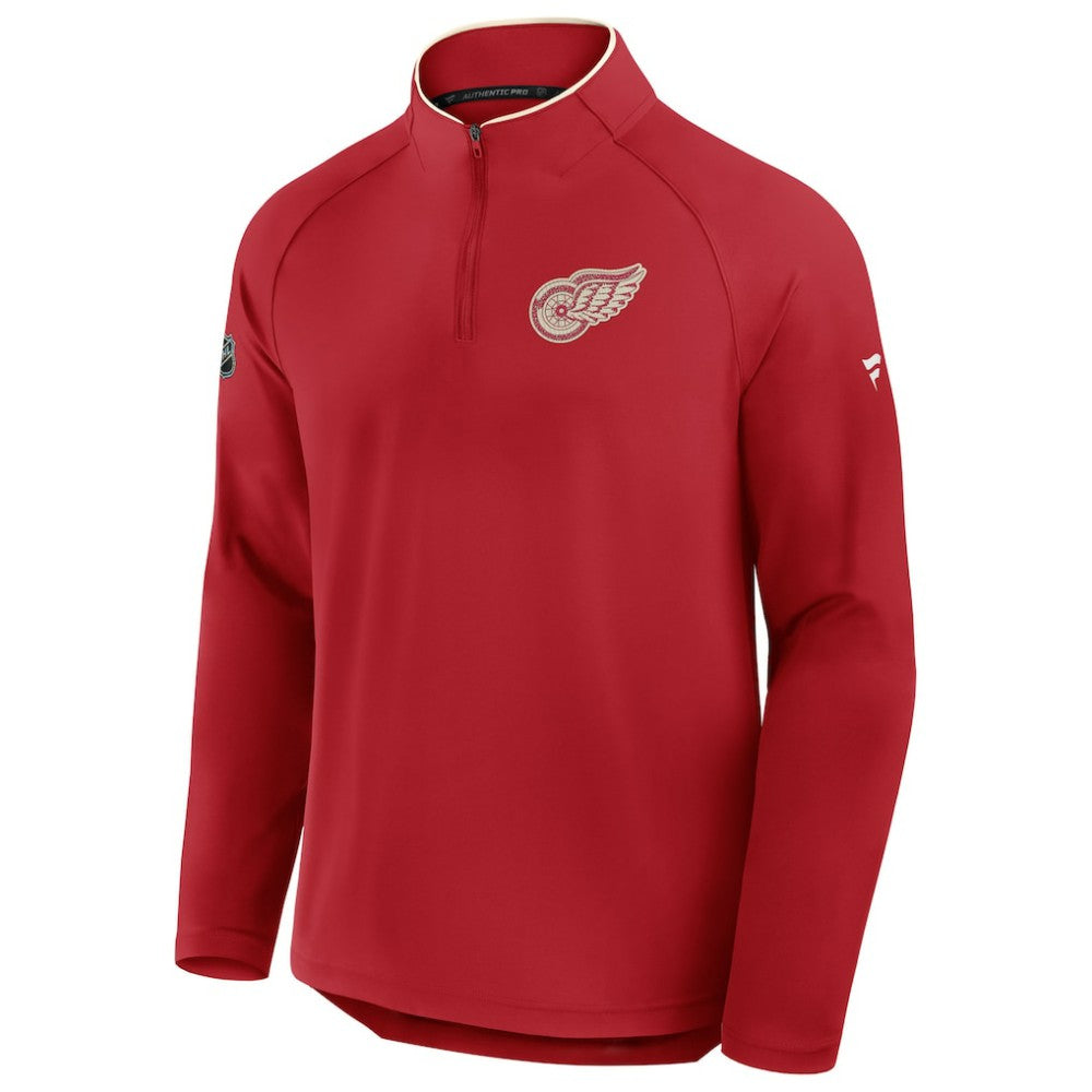 Detroit Red Wings Fanatics Authentic Pro Rink Training Centennial Raglan Quarter-Zip Pullover - Red | US 202495704